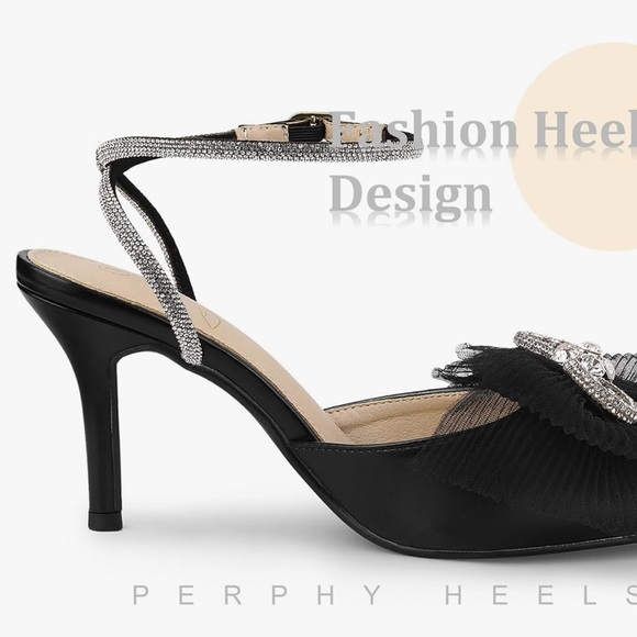 Perphy Rhinestone Mesh Bow Slingback Stiletto Heel Pumps, NWT, Size 7 - Picture 12 of 15